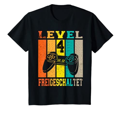 Kinder Gamer Geburtstag Zocker Geburtstagsshirt Level 4 Jahre Clan T-Shirt von Retro Gamer Geburtstagsshirts