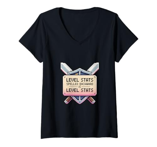 Damen Level-Statistiken rückwärts gelesen ergeben Level Stats Gam T-Shirt mit V-Ausschnitt Damen Level-Statistiken rückwärts gelesen ergeben Level Stats Gam T-Shirt mit V-Ausschnitt von Retro-Gamer-Nerd-Humor RPG Quest Design