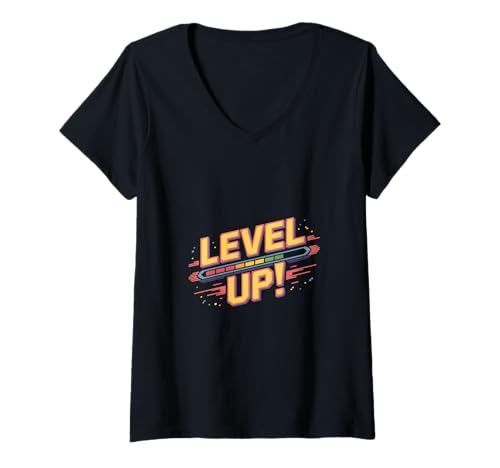Damen Level Up Retro Gamer Ladebalken Achievement Pixel T-Shirt mit V-Ausschnitt Damen Level Up Retro Gamer Ladebalken Achievement Pixel T-Shirt mit V-Ausschnitt von Retro Gamer Pixel Stil Level Fortschritt Balken