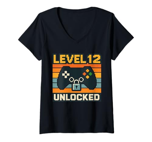 Damen Level 12 Unlocked Retro Gaming Spruch Geburtstag Zocker T-Shirt mit V-Ausschnitt Damen Level 12 Unlocked Retro Gaming Spruch Geburtstag Zocker T-Shirt mit V-Ausschnitt von Retro Gamer Sprüche Geburtstag