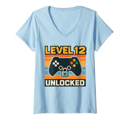 Damen Level 12 Unlocked Retro Gaming Spruch Geburtstag Zocker T-Shirt mit V-Ausschnitt Damen Level 12 Unlocked Retro Gaming Spruch Geburtstag Zocker T-Shirt mit V-Ausschnitt von Retro Gamer Sprüche Geburtstag