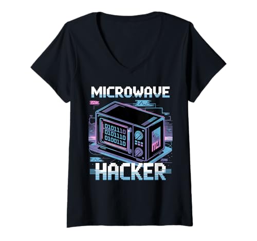 Damen Mikrowellen-Hacker Lustiger Binärcode Geek T-Shirt mit V-Ausschnitt Damen Mikrowellen-Hacker Lustiger Binärcode Geek T-Shirt mit V-Ausschnitt von Retro Gamer Tech Humor Apparel for Programmers