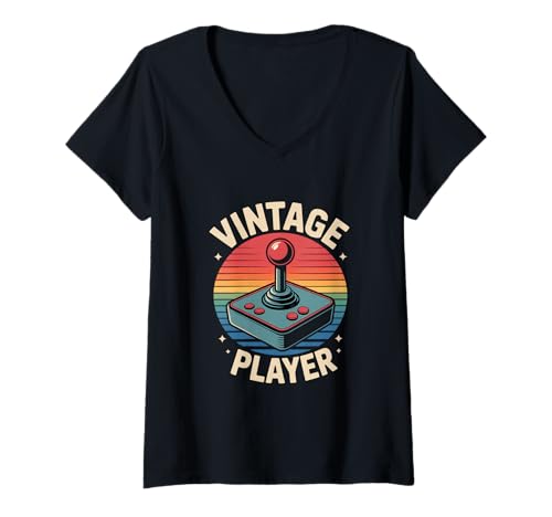 Damen Vintage Player Retro Joystick Arcade Gaming Nostalgie T-Shirt mit V-Ausschnitt Damen Vintage Player Retro Joystick Arcade Gaming Nostalgie T-Shirt mit V-Ausschnitt von Retro Gaming Arcade Joystick 80er 90er Nostalgie