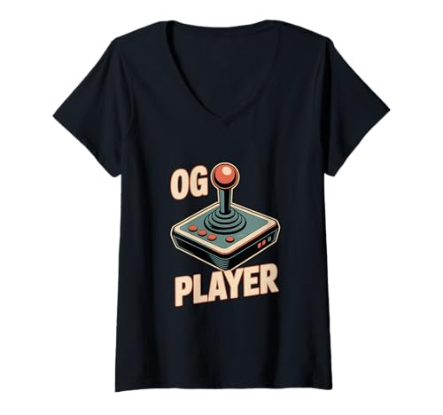 Damen OG Player Retro Joystick Gamer Oldschool Arcade T-Shirt mit V-Ausschnitt Damen OG Player Retro Joystick Gamer Oldschool Arcade T-Shirt mit V-Ausschnitt von Retro Gaming Arcade Joystick Videospiel Kult