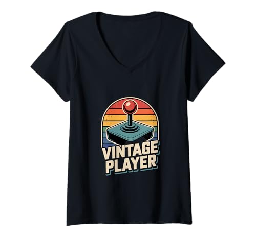 Damen Vintage Player Retro Gaming Joystick Arcade T-Shirt mit V-Ausschnitt Damen Vintage Player Retro Gaming Joystick Arcade T-Shirt mit V-Ausschnitt von Retro Gaming Joystick Arcade 80er 90er Zocker