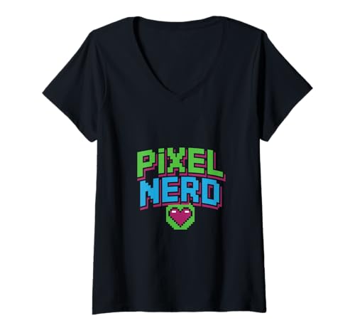 Damen Pixel Nerd Retro Gaming Pixelherz Gamer Spruch T-Shirt mit V-Ausschnitt Damen Pixel Nerd Retro Gaming Pixelherz Gamer Spruch T-Shirt mit V-Ausschnitt von Retro Gaming Nerd Geek Pixel Herz Arcade