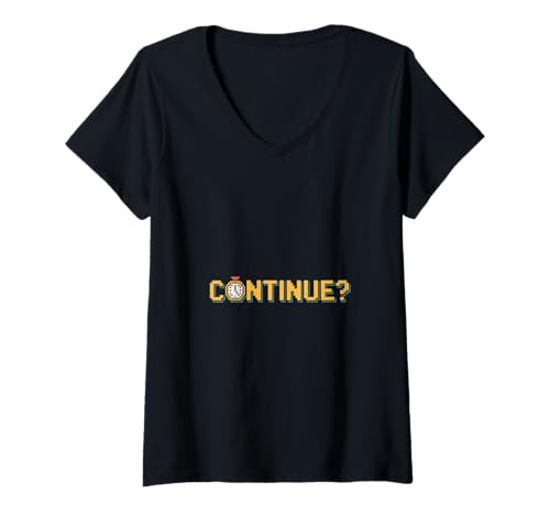 Damen Continue Retro Gaming Pixel Arcade Game Over Screen T-Shirt mit V-Ausschnitt Damen Continue Retro Gaming Pixel Arcade Game Over Screen T-Shirt mit V-Ausschnitt von Retro Gaming Pixel Arcade Videospiel Klassiker