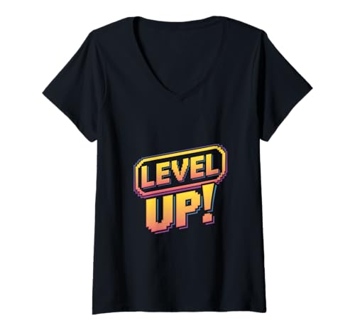 Damen Level Up Retro Gaming Pixel Spruch Gamer Geburtstag T-Shirt mit V-Ausschnitt Damen Level Up Retro Gaming Pixel Spruch Gamer Geburtstag T-Shirt mit V-Ausschnitt von Retro Gaming Pixel Zocker Arcade 8 Bit Videospiel