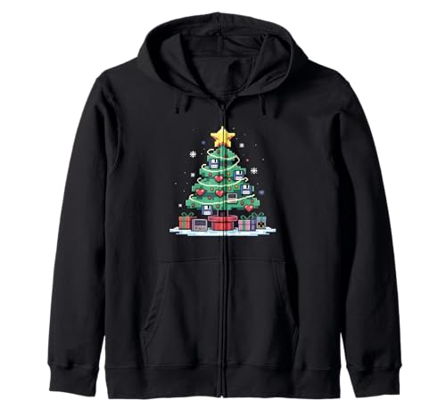 Tech Programming Retro Gaming Weihnachtsbaum Geek Herren Damen Kapuzenjacke von Retro Gaming Tech Programmer Xmas Tree Pixel Art
