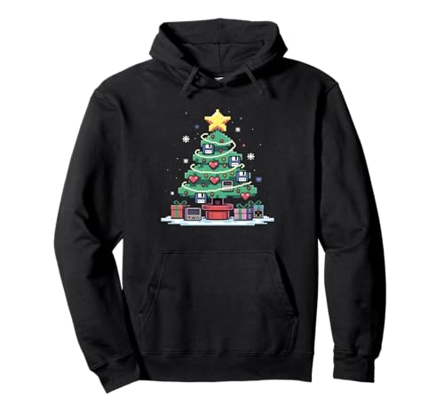 Tech Programming Retro Gaming Weihnachtsbaum Geek Herren Damen Pullover Hoodie von Retro Gaming Tech Programmer Xmas Tree Pixel Art
