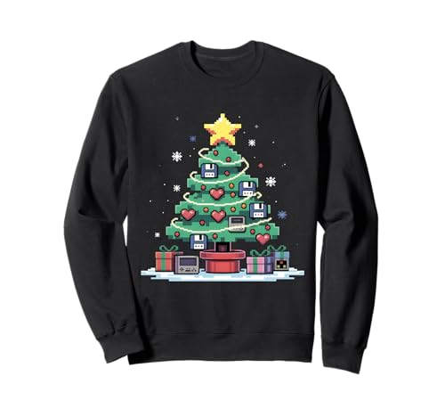 Tech Programming Retro Gaming Weihnachtsbaum Geek Herren Damen Sweatshirt von Retro Gaming Tech Programmer Xmas Tree Pixel Art