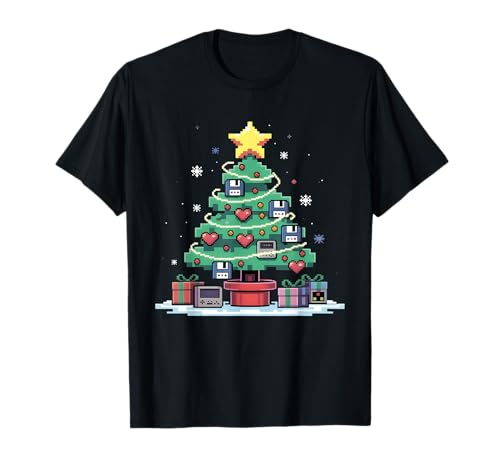 Tech Programming Retro Gaming Weihnachtsbaum Geek Herren Damen T-Shirt von Retro Gaming Tech Programmer Xmas Tree Pixel Art