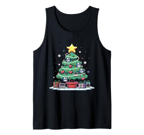 Tech Programming Retro Gaming Weihnachtsbaum Geek Herren Damen Tank Top von Retro Gaming Tech Programmer Xmas Tree Pixel Art