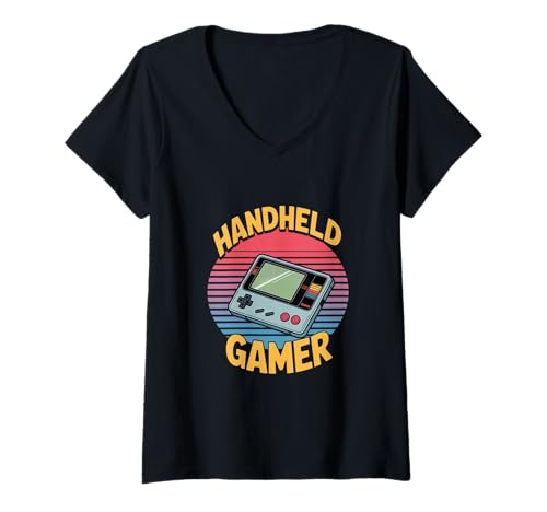 Damen Handheld Gamer Retro Tragbare Konsole Videospiele T-Shirt mit V-Ausschnitt Damen Handheld Gamer Retro Tragbare Konsole Videospiele T-Shirt mit V-Ausschnitt von Retro Gaming Tragbare Konsole Videospiele Pixel