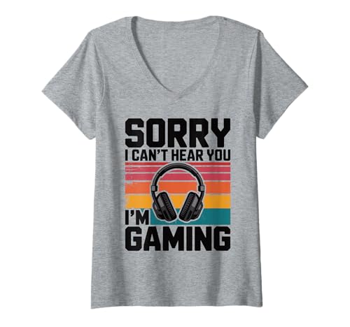 Damen Lustiges Retro-Headset mit Aufschrift Sorry I Can't Hear You I'm Gamer T-Shirt mit V-Ausschnitt Damen Lustiges Retro-Headset mit Aufschrift Sorry I Can't Hear You I'm Gamer T-Shirt mit V-Ausschnitt von Retro Gaming Vibes Funny Gamer Apparel Co.
