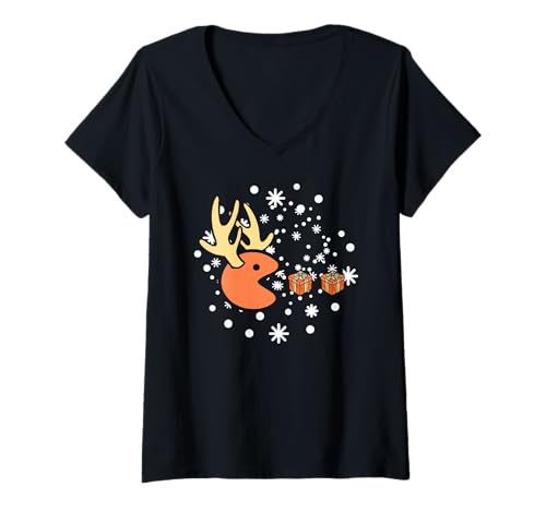 Damen Lustiger Rentier-Gamer Pixel Arcade Weihnachten T-Shirt mit V-Ausschnitt Damen Lustiger Rentier-Gamer Pixel Arcade Weihnachten T-Shirt mit V-Ausschnitt von Retro-Gaming mit Rentierwitz zu Weihnachten