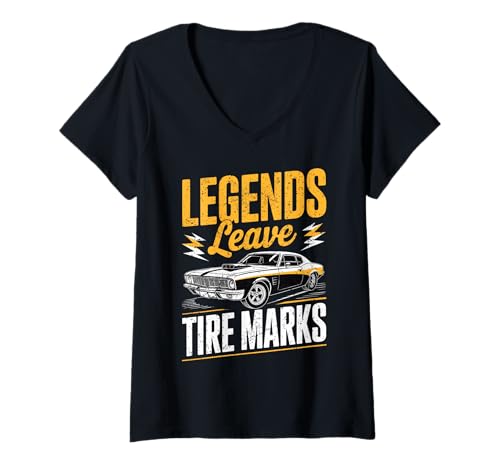 Damen Legenden hinterlassen Reifenspuren Muscle Car T-Shirt mit V-Ausschnitt Damen Legenden hinterlassen Reifenspuren Muscle Car T-Shirt mit V-Ausschnitt von Retro Garage Classics