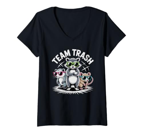 Damen Lustiger Trash Gang Waschbär Ratte Opossum Tier Meme Art T-Shirt mit V-Ausschnitt Damen Lustiger Trash Gang Waschbär Ratte Opossum Tier Meme Art T-Shirt mit V-Ausschnitt von Retro Garbage Gang Animal Humor Cool Vibe Meme