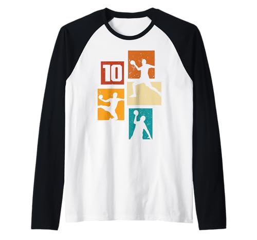 Herren 10. Geburtstag Jungs Retro Handball Spieler 10 Jahre alt Raglan von Retro Geburtstag Handball Geschenk Jungs Männer