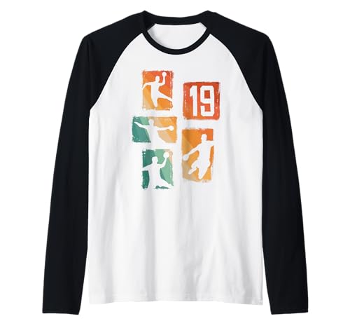 Herren 19. Geburtstag Männer Retro Handball Spieler 19 Jahre alt Raglan von Retro Geburtstag Handball Geschenk Jungs Männer