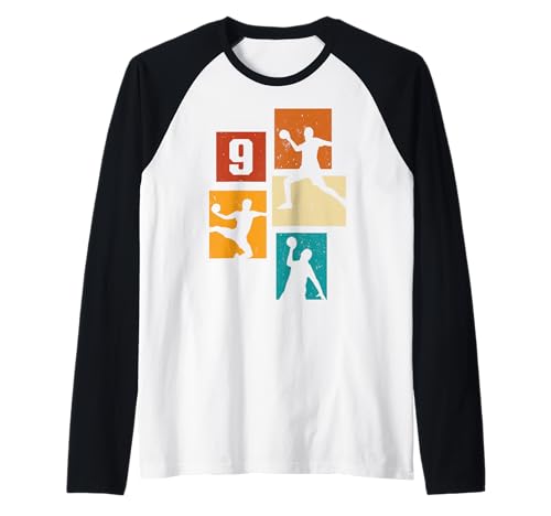 Herren 9. Geburtstag Jungs Retro Handball Spieler 9 Jahre alt Raglan von Retro Geburtstag Handball Geschenk Jungs Männer