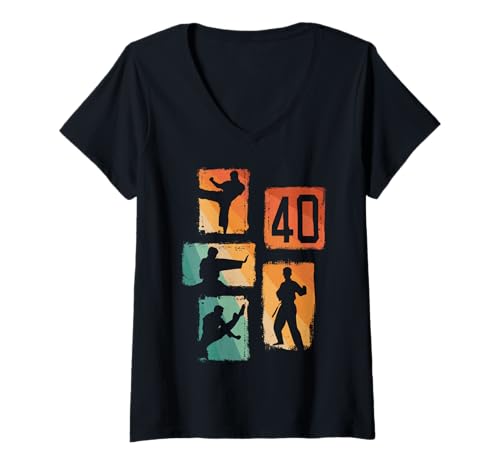 Damen 40. Geburtstag Karate 40 Jahre Männer Karate Kämpfer T-Shirt mit V-Ausschnitt von Retro Geburtstag Karate Jungs Männer Geschenk