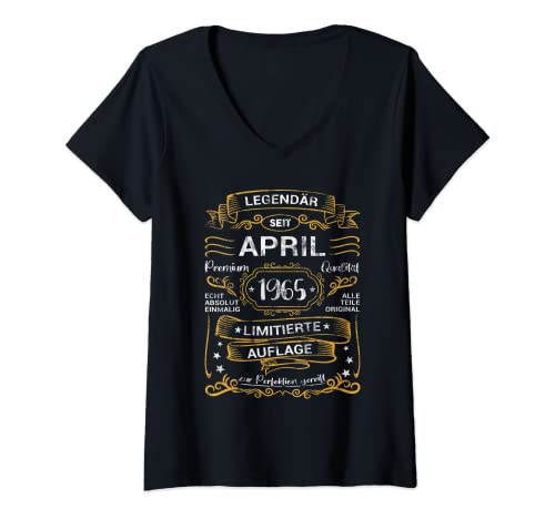 Damen Legendär Seit April 1965 Absolut Einmalig Geburtstag T-Shirt mit V-Ausschnitt von Retro Geburtstag Legendär Seit 1965 Mann Frau