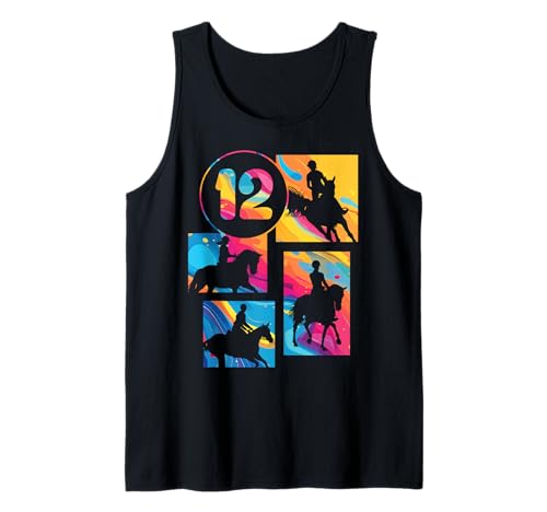 12. Geburtstag Reiten 12 Jahre Mädchen Retro Pferde Reiterin Tank Top von Retro Geburtstag Reiten Mädchen Frauen Geschenk