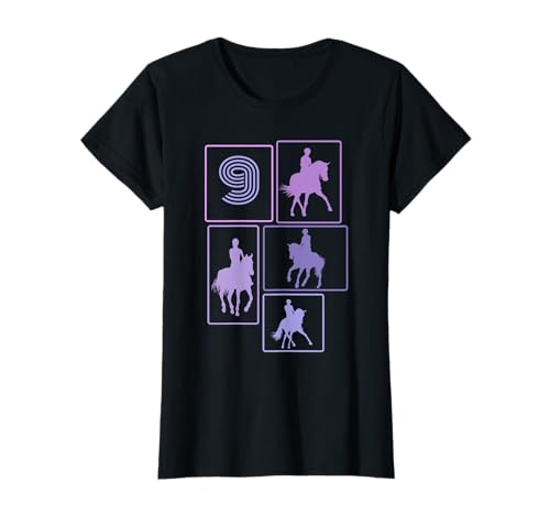 9. Geburtstag Reiten 9 Jahre Mädchen Retro Pferde Reiterin T-Shirt von Retro Geburtstag Reiten Mädchen Frauen Geschenk
