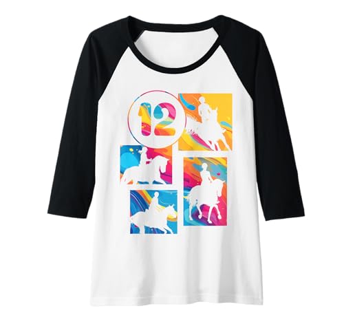 Damen 12. Geburtstag Reiten 12 Jahre Mädchen Retro Pferde Reiterin Raglan von Retro Geburtstag Reiten Mädchen Frauen Geschenk