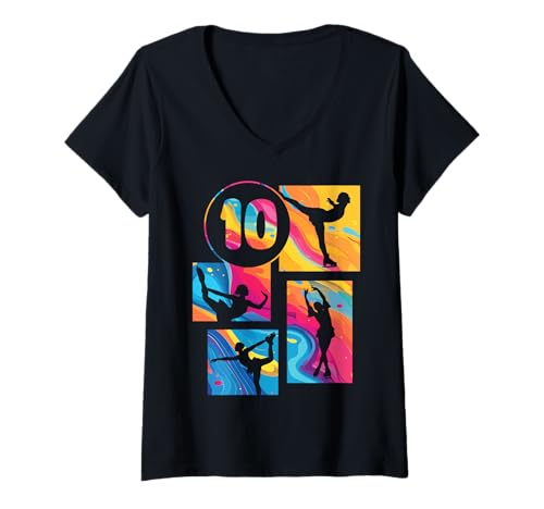 Damen 10. Geburtstag Eiskunstlauf Schlittschuh 10 Jahre Mädchen T-Shirt mit V-Ausschnitt Damen 10. Geburtstag Eiskunstlauf Schlittschuh 10 Jahre Mädchen T-Shirt mit V-Ausschnitt von Retro Geburtstag Schlittschuh Mädchen Geschenk