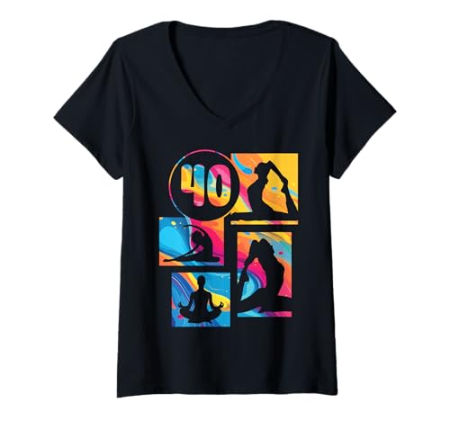 Damen 40. Geburtstag Yoga 40 Jahre Frauen Retro Namaste T-Shirt mit V-Ausschnitt von Retro Geburtstag Yoga Mädchen Frauen Geschenk