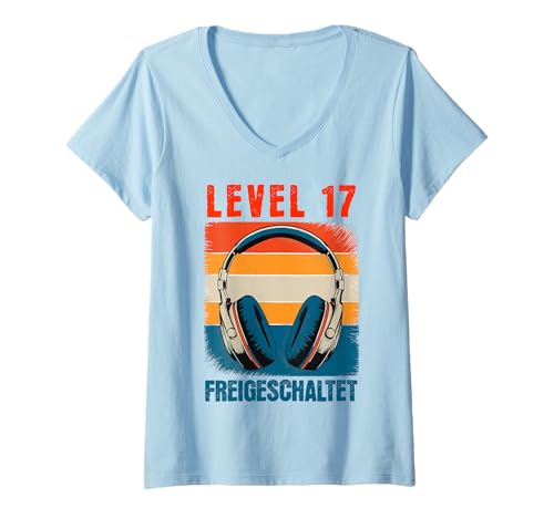 Damen Level 17 Freigeschaltet Gamer Retro Kopfhörer Geburtstag T-Shirt mit V-Ausschnitt Damen Level 17 Freigeschaltet Gamer Retro Kopfhörer Geburtstag T-Shirt mit V-Ausschnitt von Retro Geburtstag Zocker Gamer