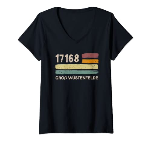 Damen Retro 17168 Groß Wüstenfelde Vintage Gemeinde PLZ T-Shirt mit V-Ausschnitt von Retro Gemeinde Postleitzahlen