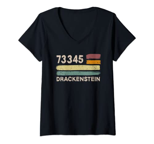 Damen Retro 73345 Drackenstein Vintage Gemeinde PLZ T-Shirt mit V-Ausschnitt von Retro Gemeinde Postleitzahlen