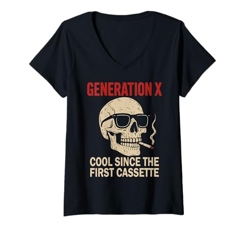 Damen Generation X Cool Since The First Cassette T-Shirt mit V-Ausschnitt von Retro Generation X Nostalgie Kunst