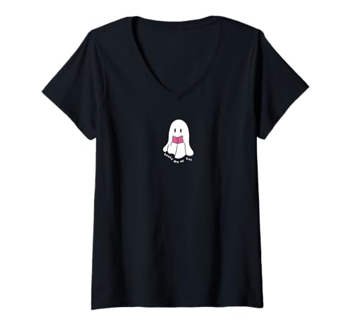Damen Bücherwurm Retro-Geist liest Bücher Bücherfreak Literarische T-Shirt mit V-Ausschnitt von Retro Ghost Reading Books Literary Girl Halloween