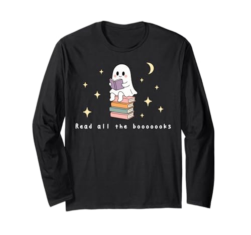 Retro-Geist Lesen Bücher Bücherwurm Literarisches Mädchen Langarmshirt von Retro Ghost Reading Books Literary Girl Halloween
