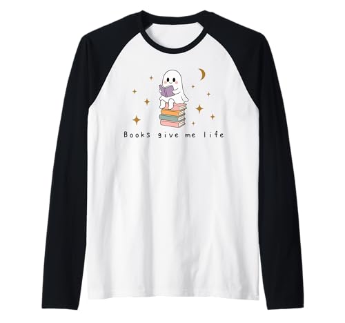 Retro-Geist Lesen Bücher Bücherwurm Literarisches Mädchen Raglan von Retro Ghost Reading Books Literary Girl Halloween