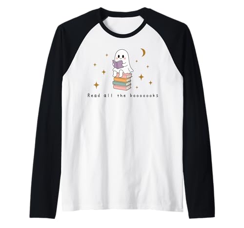 Retro-Geist Lesen Bücher Bücherwurm Literarisches Mädchen Raglan von Retro Ghost Reading Books Literary Girl Halloween