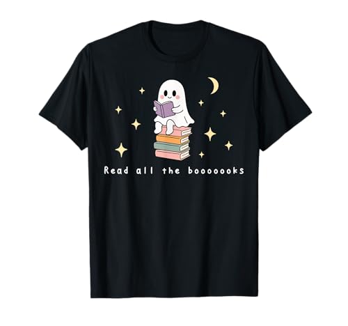 Retro-Geist Lesen Bücher Bücherwurm Literarisches Mädchen T-Shirt von Retro Ghost Reading Books Literary Girl Halloween