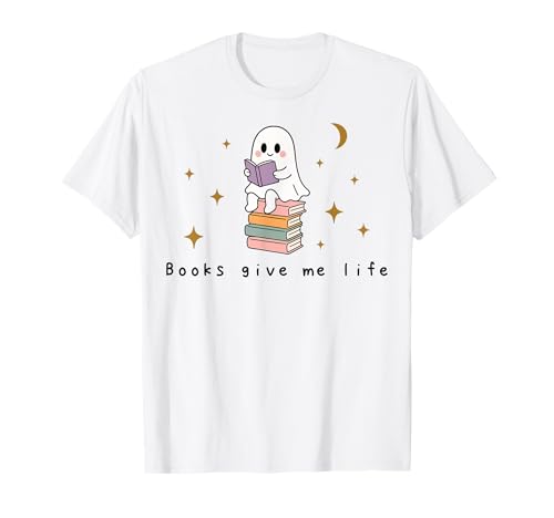 Retro-Geist Lesen Bücher Bücherwurm Literarisches Mädchen T-Shirt von Retro Ghost Reading Books Literary Girl Halloween