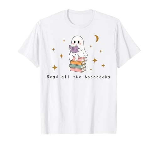 Retro-Geist Lesen Bücher Bücherwurm Literarisches Mädchen T-Shirt von Retro Ghost Reading Books Literary Girl Halloween