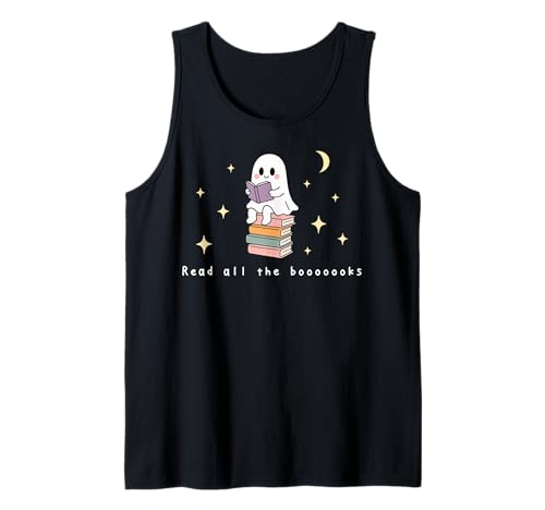 Retro-Geist Lesen Bücher Bücherwurm Literarisches Mädchen Tank Top von Retro Ghost Reading Books Literary Girl Halloween
