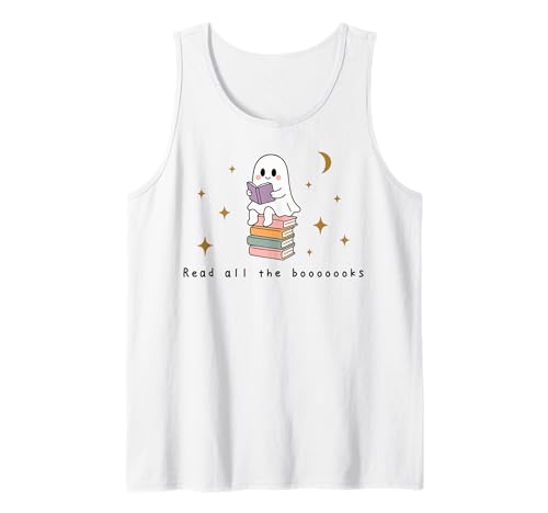 Retro-Geist Lesen Bücher Bücherwurm Literarisches Mädchen Tank Top von Retro Ghost Reading Books Literary Girl Halloween