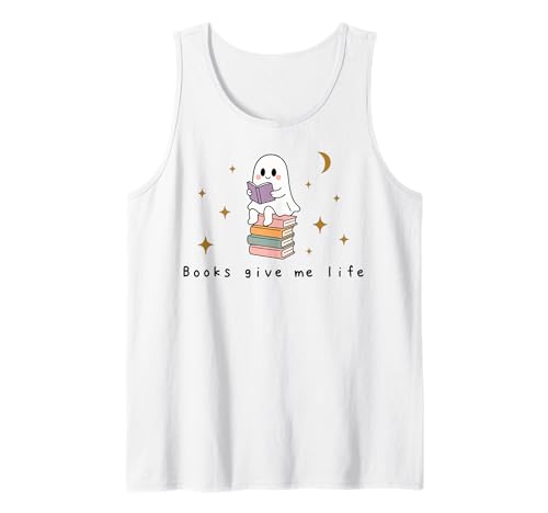 Retro-Geist Lesen Bücher Bücherwurm Literarisches Mädchen Tank Top von Retro Ghost Reading Books Literary Girl Halloween