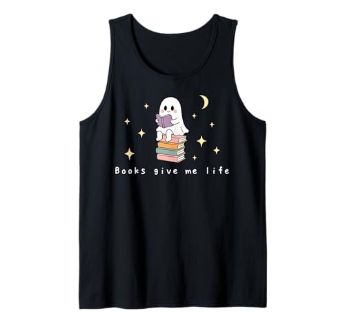 Retro-Geist Lesen Bücher Bücherwurm Literarisches Mädchen Tank Top von Retro Ghost Reading Books Literary Girl Halloween