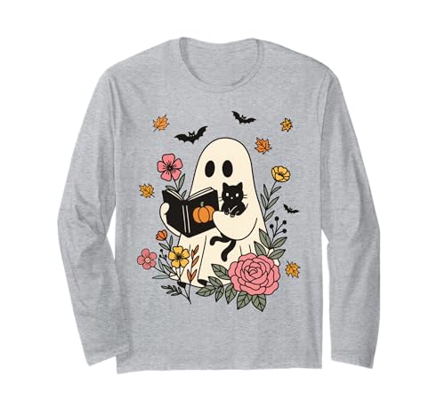 Retro-Geister Lesen Bücher Bücherwurm Literarisches Mädchen Langarmshirt von Retro Ghost Reading Books Literary Girl Halloween