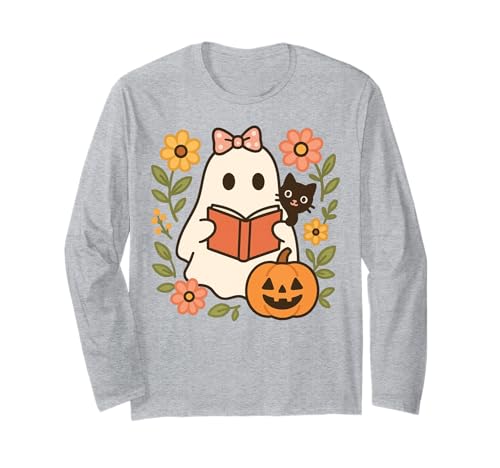 Retro-Geister Lesen Bücher Bücherwurm Literarisches Mädchen Langarmshirt von Retro Ghost Reading Books Literary Girl Halloween