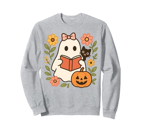 Retro-Geister Lesen Bücher Bücherwurm Literarisches Mädchen Sweatshirt von Retro Ghost Reading Books Literary Girl Halloween